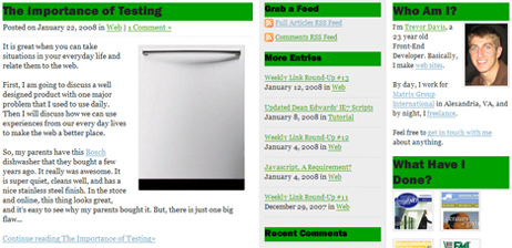Homepage with weird green backgrounds