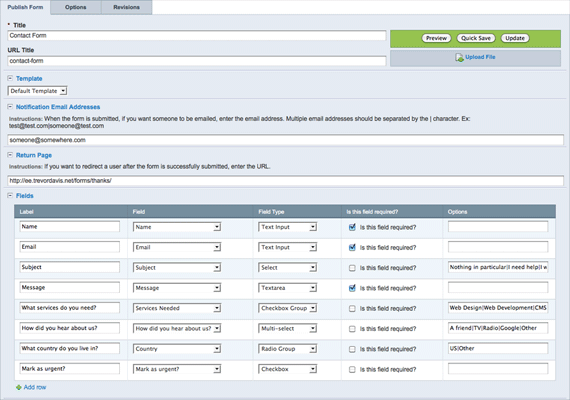 Demo Form Entry in Control Panel